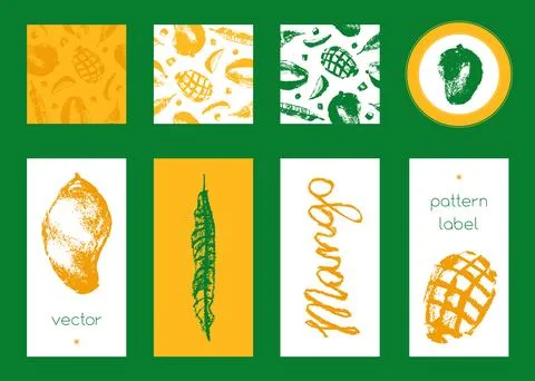 Mangoes seamless pattern - Vector hand drawn mango drawings Stock Illustration