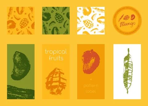 Mangoes seamless pattern - Vector hand drawn mango drawings Stock Illustration