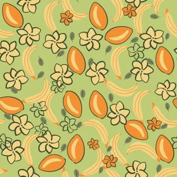Mangos and bananas seamless vector pattern 스톡 일러스트