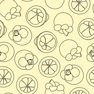 Mangosteen doodle hand drawn seamless background. Illustrazione stock