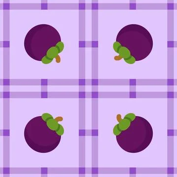 Mangosteen fruit seamless for pattern fabric, simple mangosteen fruit cute .. Stock Illustration