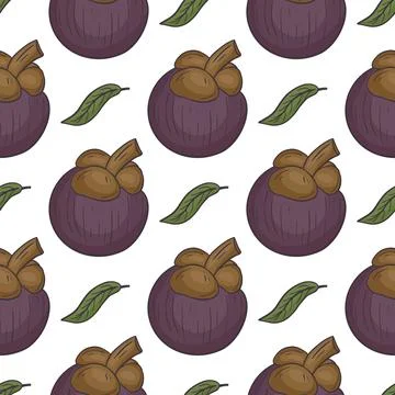 Mangosteen fruit seamless pattern Ilustração Stock