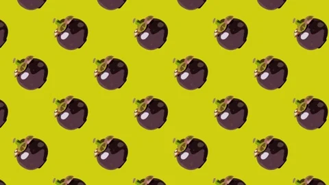 Mangosteen seamless pattern, exotic purple fruit stop motion animation on ye 動画素材 337392031