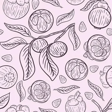 Mangosteen seamless pattern vector. Repeating background. イラスト素材