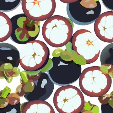 Mangosteen vector art seamless background. Stock Illustration