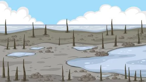Mangrove forest landscape scene Stock Illustration