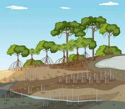 Mangrove forest nature scene Stock Illustration