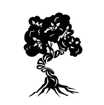 Mangrove tree vector silhouette, black and white colors. Vector illustration Stock Illustration