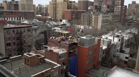 Manhatan Rooftop Workers Wide Stock Footage 46044002