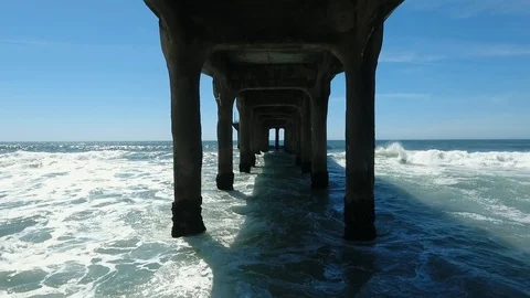 Manhattan Beach - Flying Backwards Under Pier #1 Video stock 93599313
