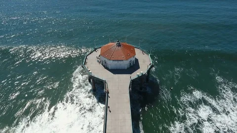 Manhattan Beach - Pan Down Over Aquarium Pier Stock-Footage 93599968