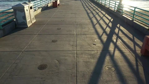 Manhattan Beach Pier empty sunset drone shot Video stock 127610229