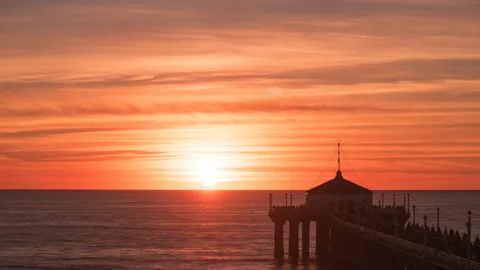 Manhattan Beach Pier Sunset time lapse Stock Footage