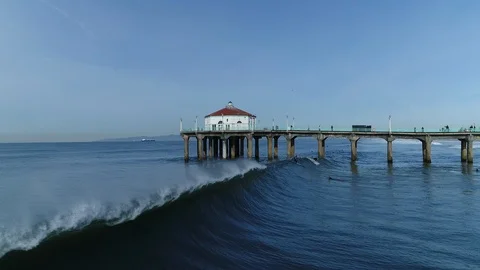 Manhattan Beach Pier waves hello - * Unedited * Video stock 90089955