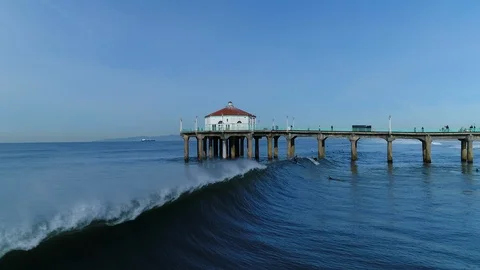 Manhattan Beach Pier waves hello... - * Some Color * Video stock 90089956
