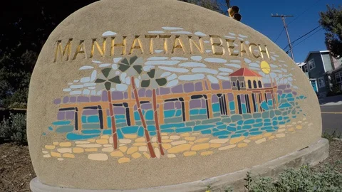 Manhattan Beach Sign - close up Stock Footage 102480248