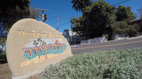 Manhattan Beach Sign - side angle Stock Footage 102480088
