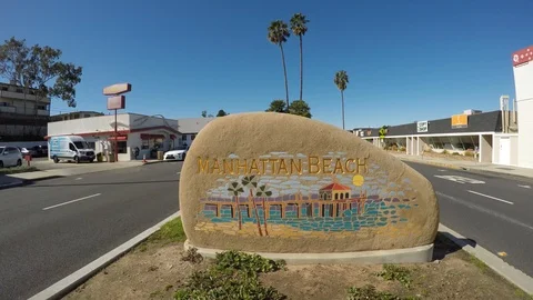 Manhattan Beach Sign - Tilt Stock Footage 102480647