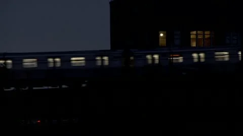 Manhattan Bound Train Crossing Over Williamsburg Bridge Night Stock Footage 22159872