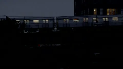 Manhattan Bound Train Crossing Over Williamsburg Bridge Night Stock Footage 22159874