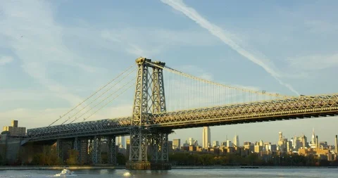 Manhattan Bridge On The Beautiful Hudson River In New York City. Stock Footage 112185857