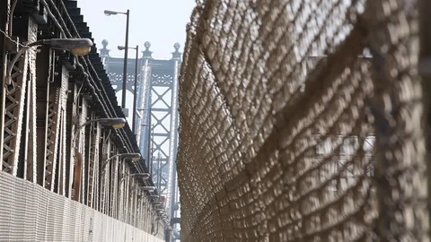 Manhattan Bridge from bike path Stock Footage 87535874