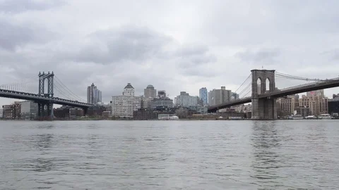 Manhattan Bridge, Brooklyn Bridge and Brooklyn DUMBO from Manhattan Stock Footage 79550100