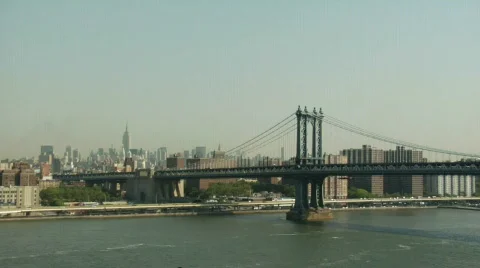 Manhattan Bridge from Brooklyn Bridge Stock Footage 156547
