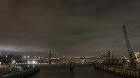 Manhattan bridge from Brooklyn, night time lapse Stock Footage 87050985