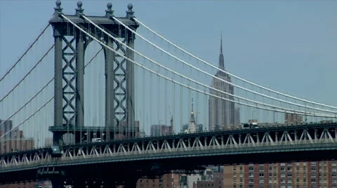 Manhattan Bridge from DUMBO Empire State Building Stock Footage 49223366