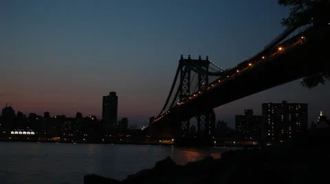 Manhattan bridge with fast ferry Stock Footage 24638683
