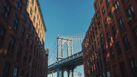 Manhattan Bridge Motion Timelapse. The camera moves to the famous bridge from Stock Footage 69994120