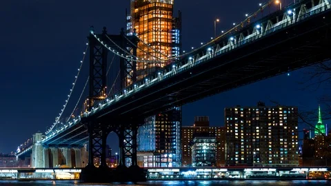 Manhattan Bridge at night Video stock 93905210