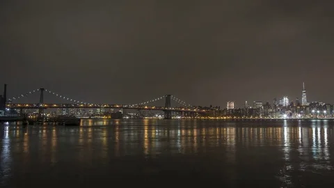 Manhattan Bridge Night, NYC Timelapse Stock Footage 75972981