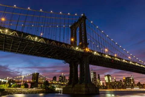Manhattan Bridge Night Stock Photos