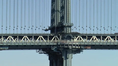 Manhattan Bridge Passing Traffic And Train Stock Footage 119647152