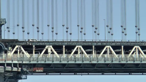 Manhattan Bridge Passing Traffic And Train Stock Footage 120083428