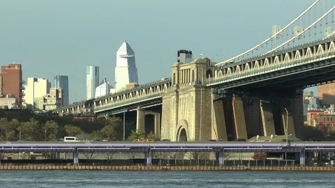 Manhattan Bridge Rush Hour Stock Footage 124478821
