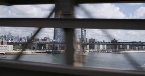 Manhattan bridge seen from another bridge Stock Footage 145283325