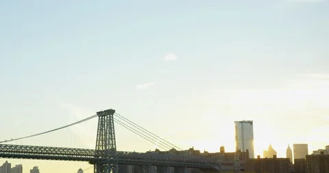 Manhattan Bridge At Sunset With Iconic Impressive New York Skyline On River Stock Footage 112184742