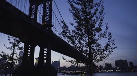 Manhattan Bridge Tracking shot at sunset Stock Footage 63102381
