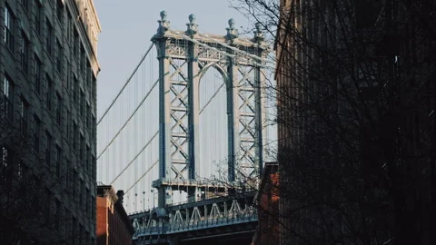 Manhattan Bridge View Between Buildings Stock Footage 311047292