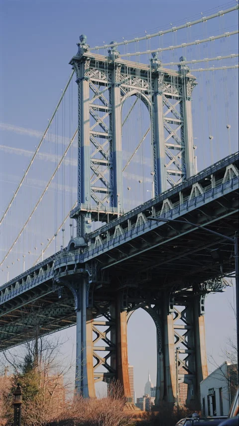 Manhattan Bridge View Between Buildings vertical Stock Footage 311371262