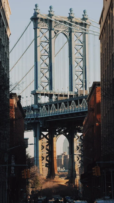 Manhattan Bridge View Between Buildings Stock Footage 311371305