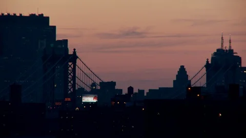 Manhattan Bridge with view from Brooklyn at sunset.  Video stock 106081871