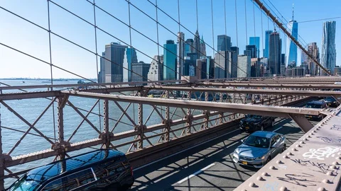 Manhattan from Brooklyn Bridge Stock Footage 127864129
