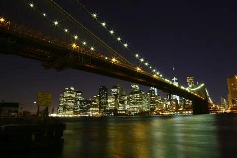 Manhattan from Brooklyn side facing the Brooklyn Bridge Stock Photos