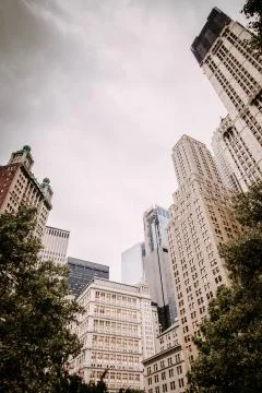 Manhattan buildings from frog persective in New York City Stock Photos