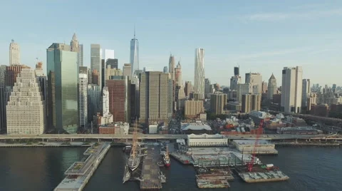 Manhattan city skyline and harbor, New York, United States Stock Footage