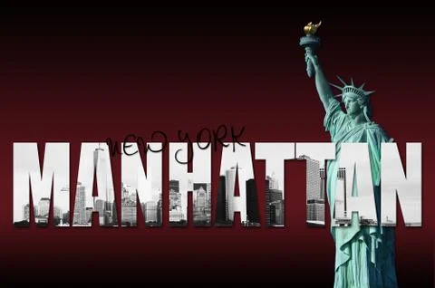 Manhattan concept with Statue of liberty Stock Illustration